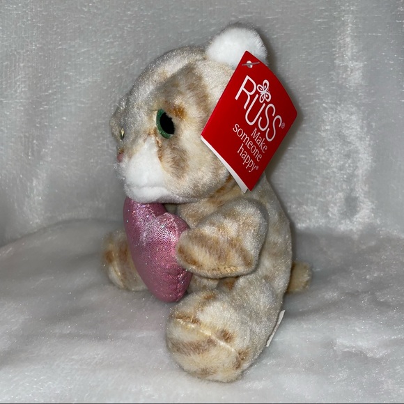 Russ Cat Heart Plush 6" Green Eyes Striped Beige Pink Stuffed Animal KellyToy - Picture 6 of 10